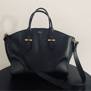 Alexander McQueen large black leather satchel bag with gold metal accessories
